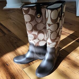 Coach Brown and Tan Winter Rain Boots